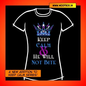 Keep Calm and He will not Bite exclusively on woofbox.in (Hot Black)