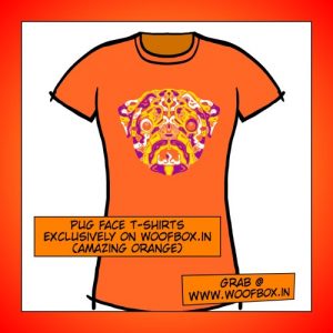 Pug Face T-shirts exclusively on woofbox.in Women (Amazing Orange)