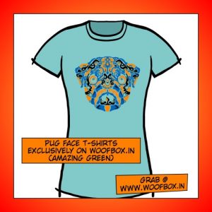 Pug Face T-shirts exclusively on woofbox.in Women (Blue)